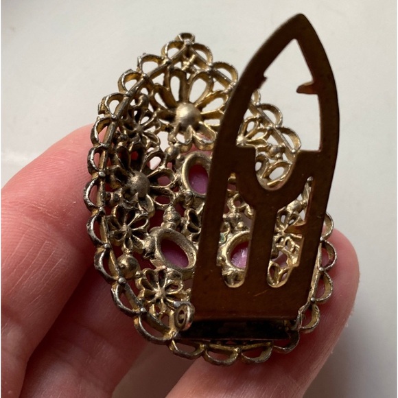 Lovely Art Deco Vintage 1920s - 1930s Filigree Dress Scarf Clip Rhinestones - Picture 6 of 9